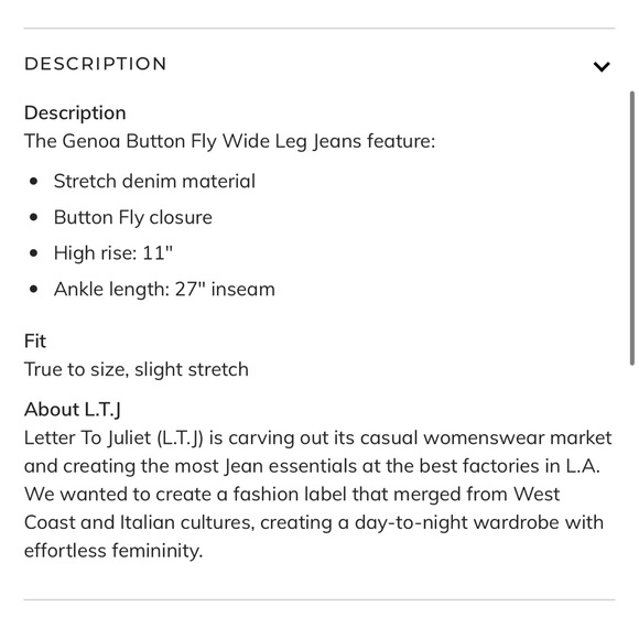 New Genoa Wide Leg Crop Brown Jeans Letter to Juliet - Picture 5 of 5